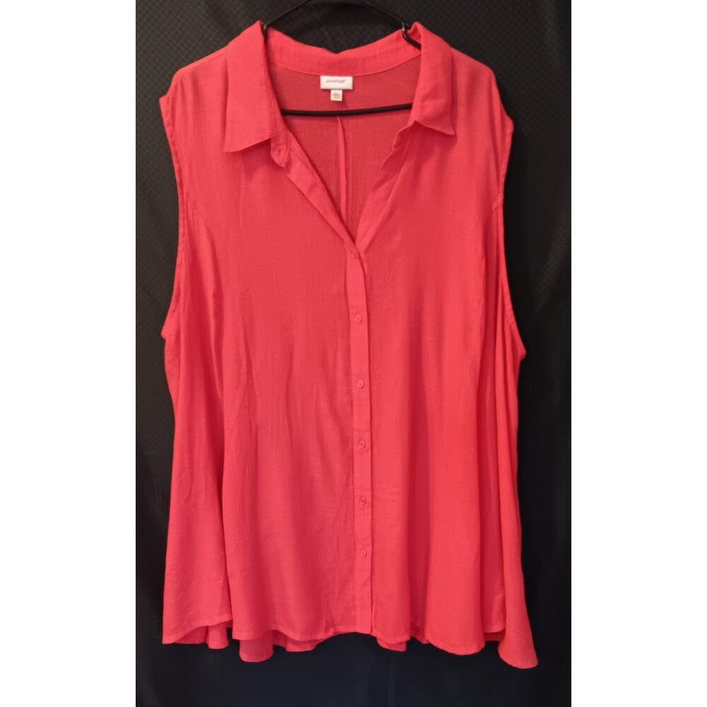Avenue Women's Dark Coral Gauzy Lightweight Sleeveless Flared Blouse Size 30/32